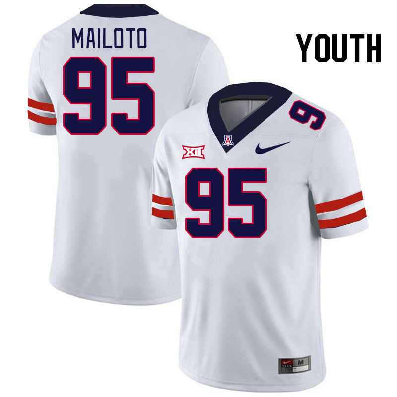 Youth #95 Keanu Mailoto Arizona Wildcats Big 12 Conference College Football Jerseys Stitched-White